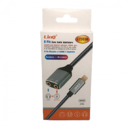 Adaptateur Audio Lightning Mâle / 2 Jack 3.5mm Femelle (Casque + Micro) Nylon Tressé LinQ LT3538 — LinQ · Smarty Paris 18e